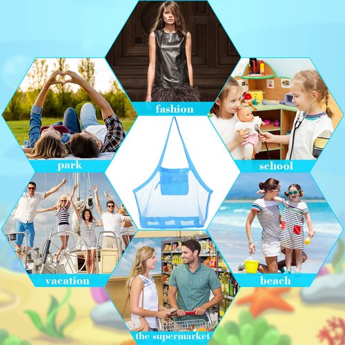 Woanger 6 Pcs Summer Mesh Beach Bag Extra Large Toy Gear Foldable Bags and Totes for Children Toddler Beach Toys Market Grocery Picnic Vacation Storage, 18 x 12 x 18''