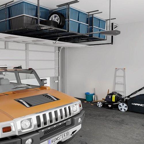 FLEXIMOUNTS 3x8 Overhead Garage Storage Rack - Adjustable Heavy-Duty Metal | 750lbs Capacity, Black