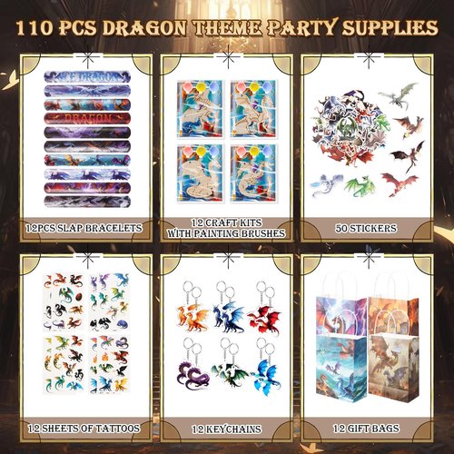 Vanblue 122Pcs Dragon Party Favors Dragon Birthday Party Decorations Goodie Bags Stuffers Fillers Gift Bags for Birthday, Themed Party Supplies Classroom Rewards Gifts for Boy Girls