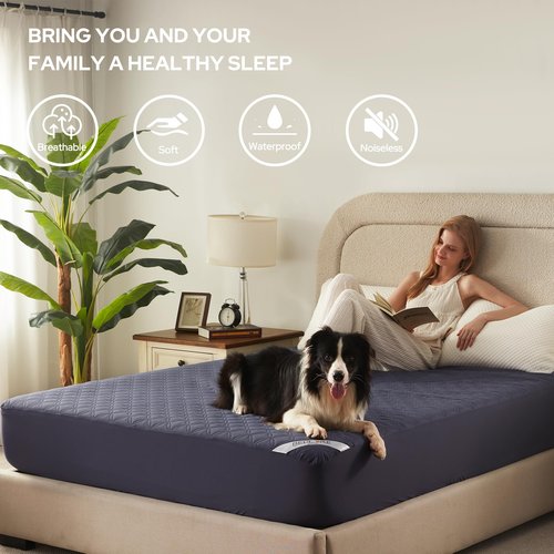 BEDLORE 2 Pack Waterproof Mattress Protector, Queen Size Pad Noiseless with Deep Pocket Fitted for 6"-18", Soft Breathable Dirt Proof Bed Mattress Cover Washable for Home, Bedroom, Hotel (Navy Blue)