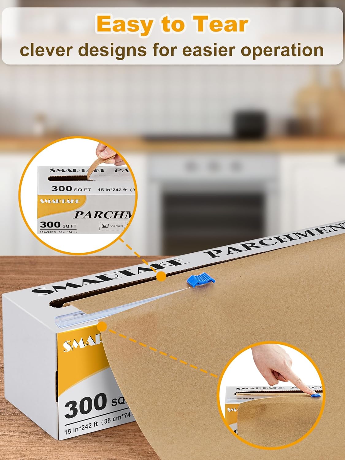 SMARTAKE Non-Stick Parchment Paper Roll - Heavy Duty 15" x 242 ft for Baking, Cooking & Grilling