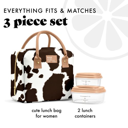 Fit & Fresh Bloomington Lunch Bag for Women - Insulated Large Lunch Box for Work with Containers, Leak-Resistant, Stain-Resistant, Zipper Closure, Cowhide