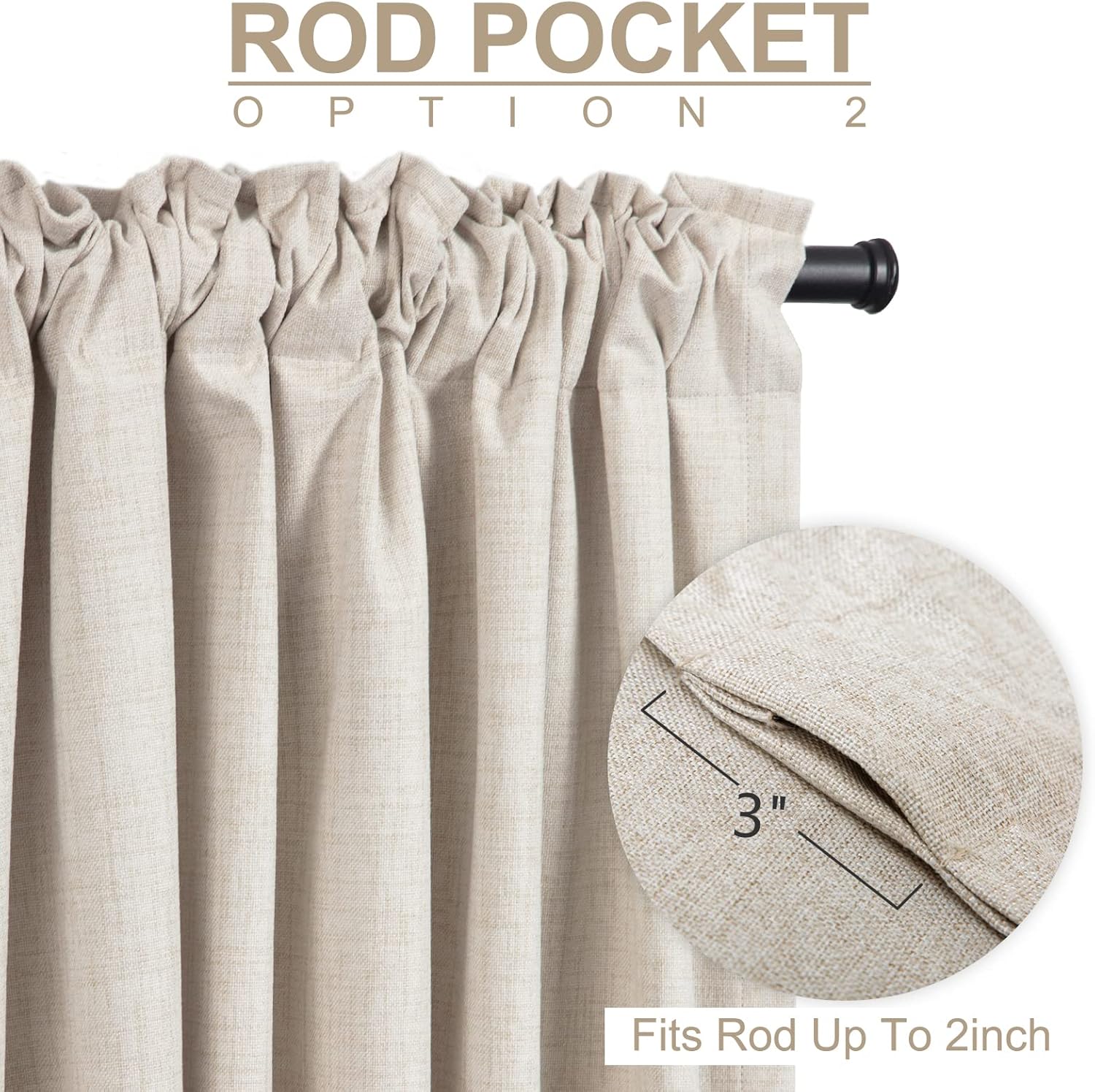 Skiennix 100% Blackout Linen Curtains - Thermal Insulated Drapes for Bedroom | 50" W x 90" L, Cream