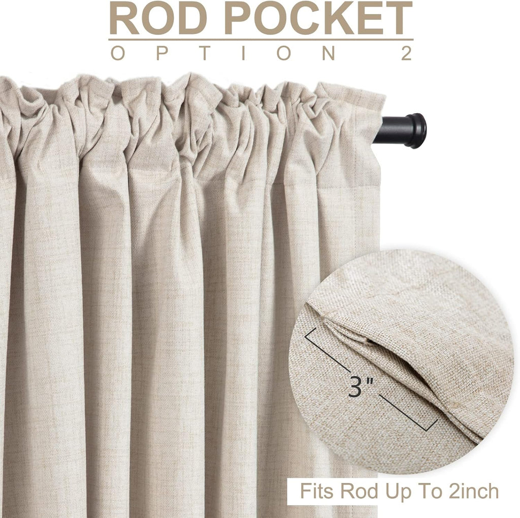 Skiennix 100% Blackout Linen Curtains - Thermal Insulated Drapes, 50" W x 120" L, Cream - 2 Panels Set