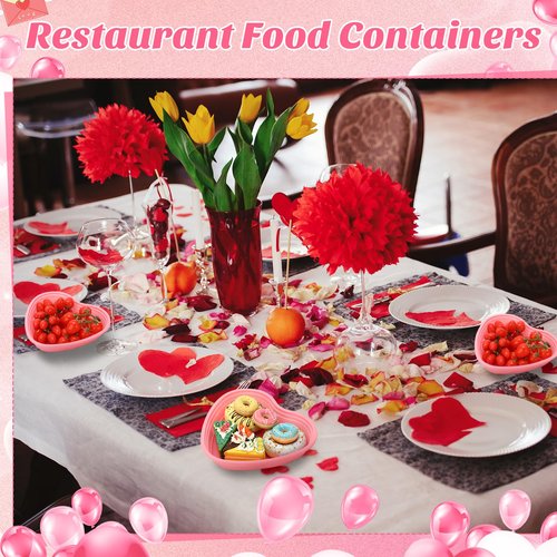 6 Pcs Pink Heart Shaped Food Storage Containers 34 Oz Plastic Seasoning Plates Dessert and Lunch Box Valentine's Day Heart Box with Clear Lid for Valentine Kitchen Restaurant Fruit Vegetable Food