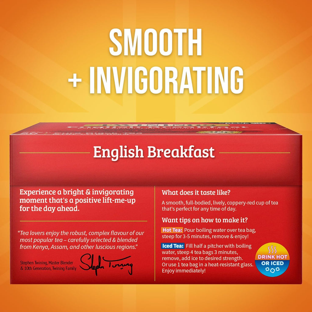 Twinings English Breakfast Black Tea - Flavourful & Robust, 50 Individually Wrapped Bags, 6 Pack