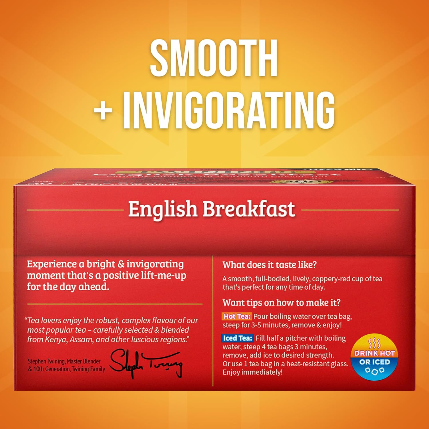 Twinings English Breakfast Black Tea - Flavourful & Robust, 50 Individually Wrapped Bags, 6 Pack