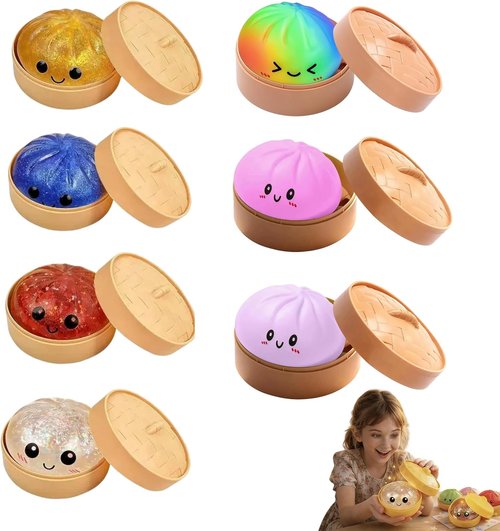 Glitter Dumpling | Colorful Squishy Stress Balls Fidget Toy - Sensory Desk Toy for Stress Relief (2-Pack)