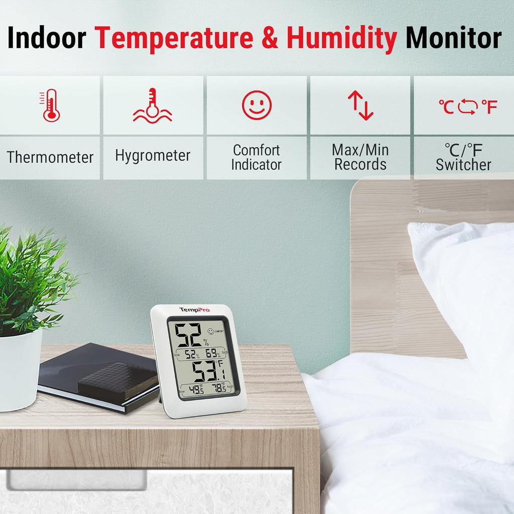 TempPro TP50 Digital Hygrometer - Accurate Indoor Thermometer & Humidity Gauge | 3-Piece Set