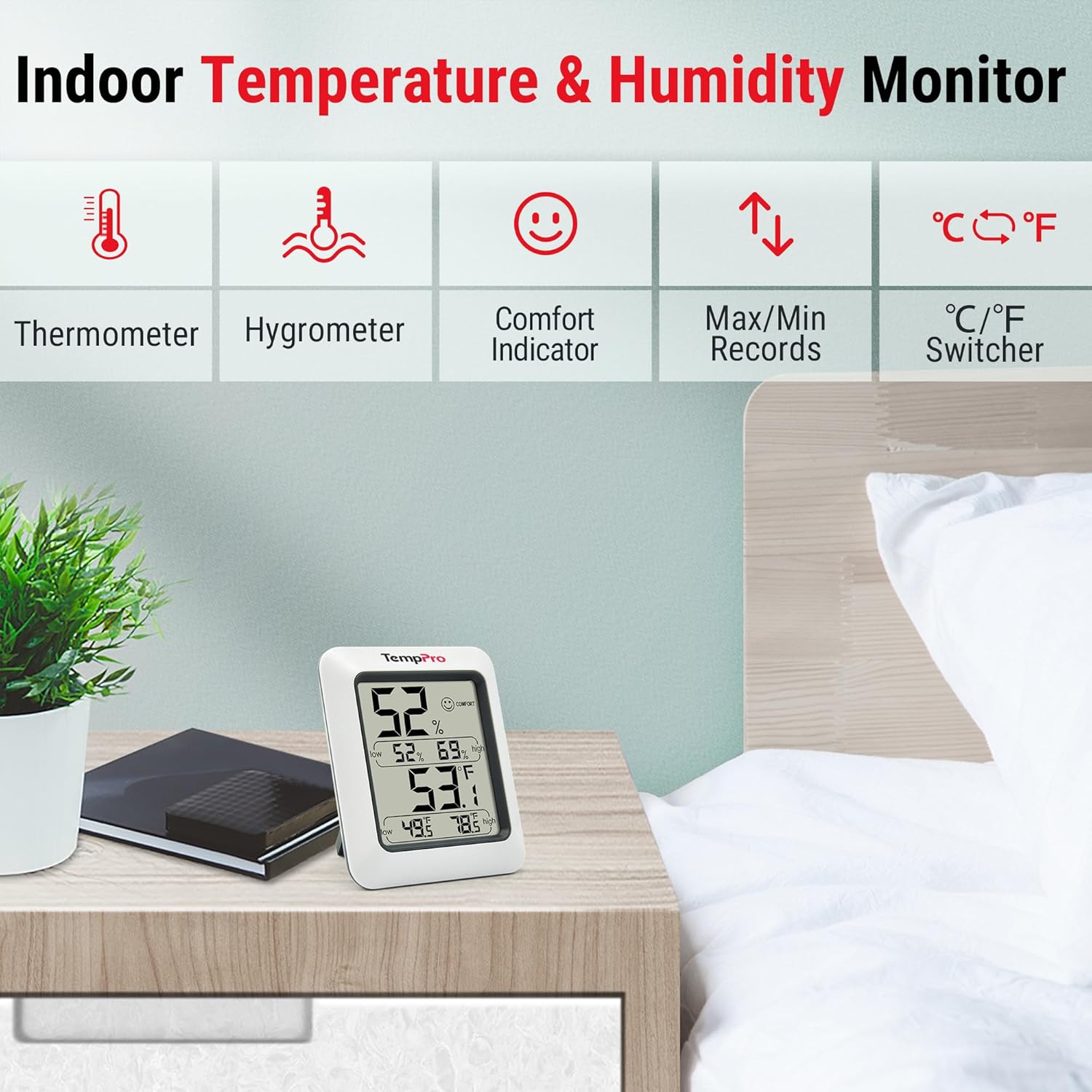 TempPro TP50 Digital Hygrometer - Accurate Indoor Thermometer & Humidity Gauge | 3-Piece Set