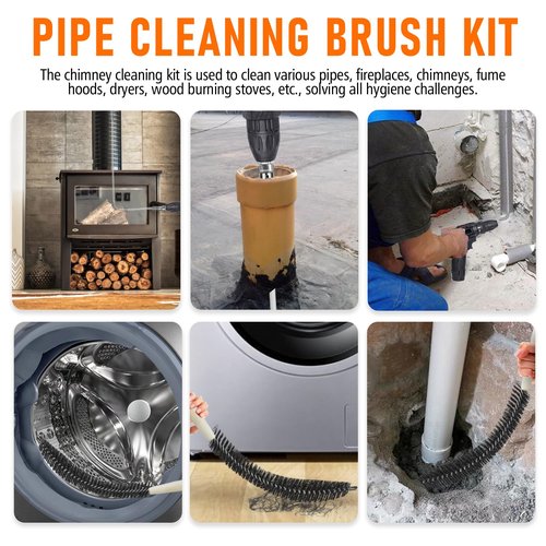30Feet Chimney Sweep Kit,8 in Brush Head,Dryer Vent Cleaner Kit, Chimney Sweep&Chimney Cleaning Kit, Rotary Chimney Cleaning System for Flue/Fireplace/Sewage Pipe/Hood with 23 Nylon Flexible Rods