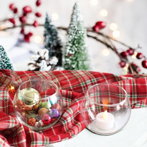 24 Pack Glass Bubble Vases,Small flower bud vases bulk,4"W x3"H Set of 12 Pcs Clear Bowl Vase,2.6"W x2.2"H Set of 12 Pcs Round Candle Holders,Mini Globe Vase Centerpiece for Wedding Party,Home Decor