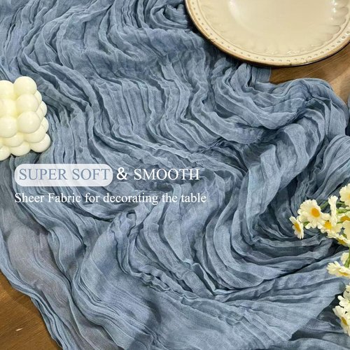 12Pack Dusty Blue Cheesecloth Table Runner 10Ft Gauze Table Runner Blue Cheese Cloth Table Runners Long Sheer Fabric Tablerunners for Wedding Party Bridal Shower Thanksgiving Christmas