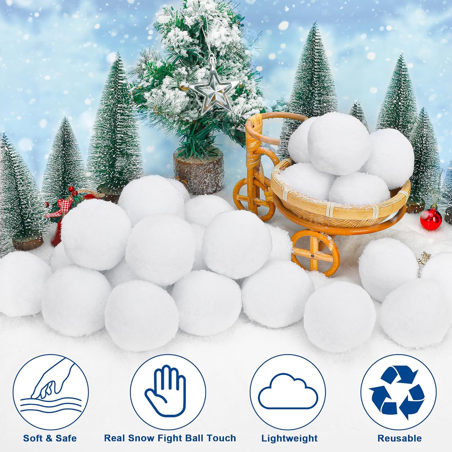 Skiennix Fake Snow Balls - Soft Plush Indoor & Outdoor Snowball Fight Set | 120 Pack for Kids & Family Fun