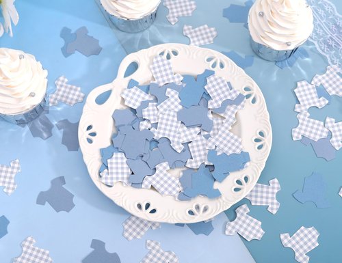 Blue Bodysuit Confetti - Blue Gingham Baby Shower Confetti,Baby Shower Decoration,Boy/Girl Onsie Decor (blue-1)