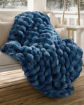 blunique Ultra Soft Cozy Faux Fur Throw Blanket, Fuzzy Plush Thick Bubble Blanket, Oversize Luxury Fluffy Blanket for Couch, Sofa, Bedroom, and Living Room,50x60 Inches,Blue