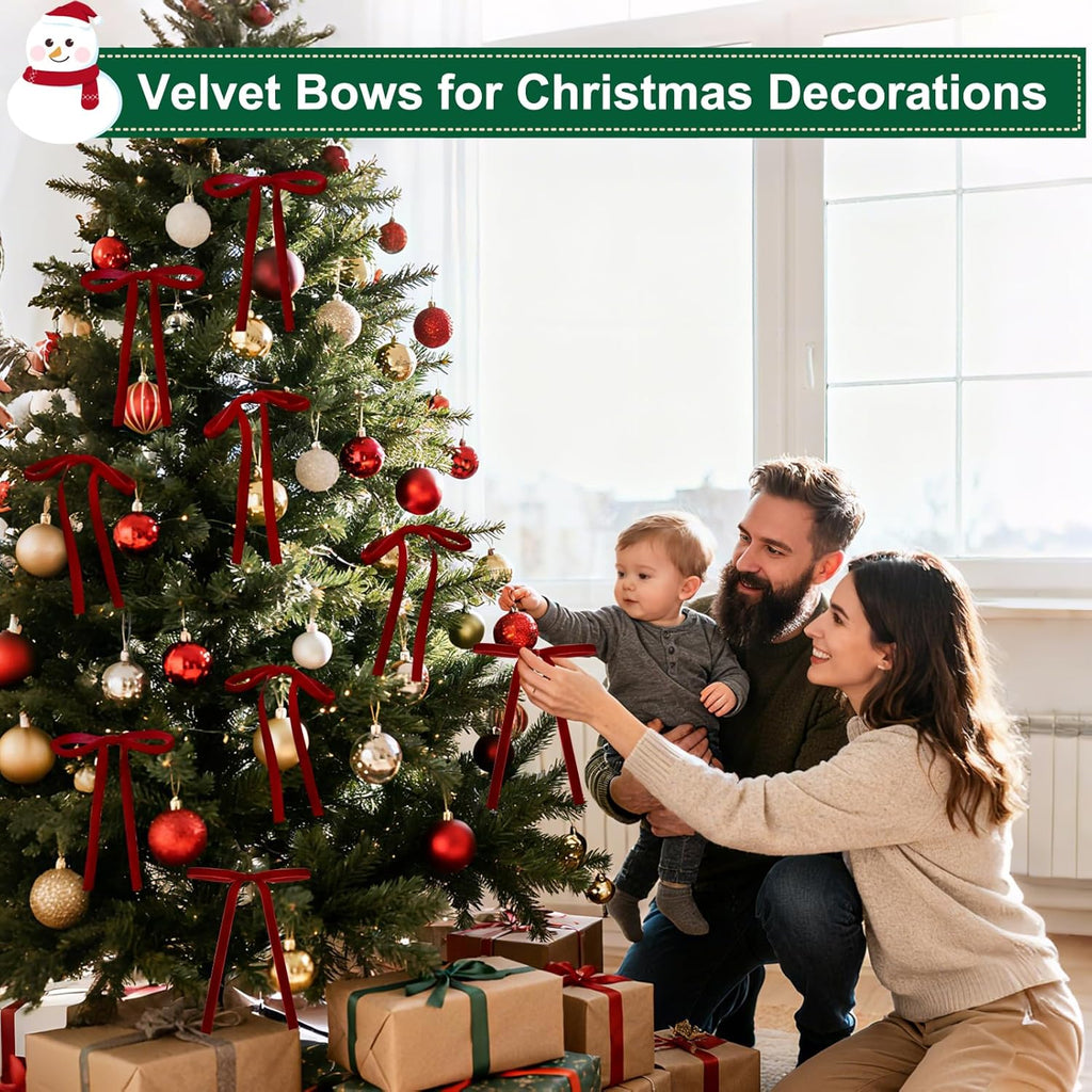 Regine Switzerland Velvet Christmas Tree Bows - 36 Pcs 5x7 Inch Burgundy Decor for Wreaths & Garlands