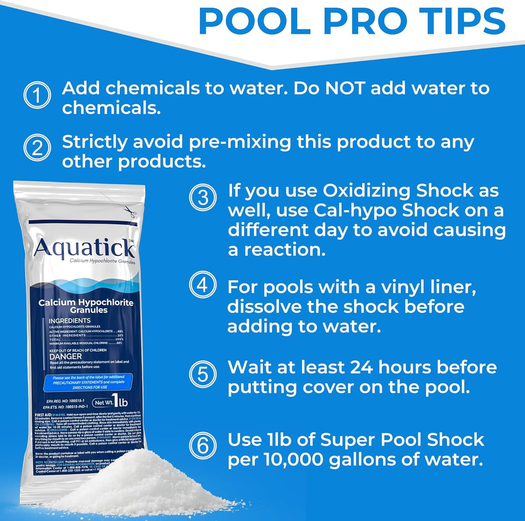 Pro-Grade Chlorine Pool Shock - 68% Cal-Hypo Granular Sanitizer for Crystal Clear Water | 2 x 1lb
