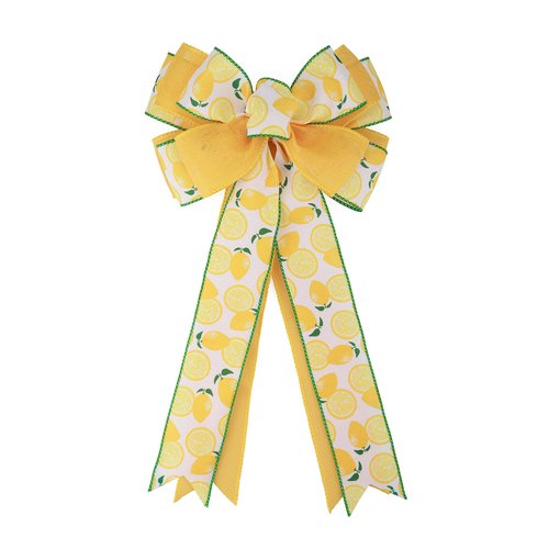Meseey 1 Pcs Lemon Yellow White Green Fruit Wreath Bow 20x10 Inch DIY Crafts Rustic Bows Ornaments for Summer Holiday Tree Topper Lemon Theme Party Decorations (Lemon)