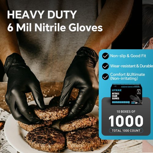 UYKKE Nitrile Gloves Disposable Latex Rubber Cooking Black Gloves Nitrile Gloves Large Black Latex Glove Disposable Latex Cooking Rubber HEAVY DUTY 6 Mil Glove
