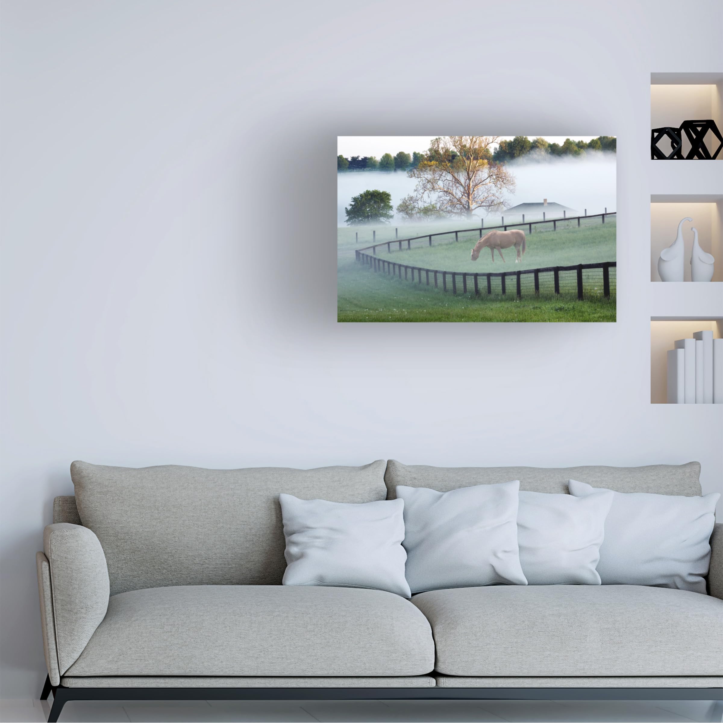 Wrapped Canvas Wall Art - Monte Nagler 'Horses in The Mist Kentucky' Wall Art for Living Room, Bedroom, or Office Décor - 22x32