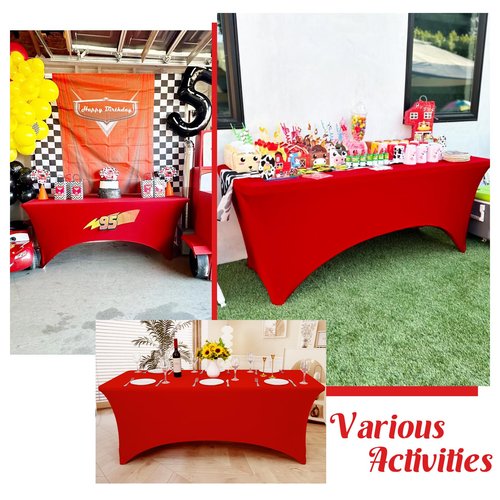 HAISIWLKJ 6 Pack Table Cloth 8ft Red Tablecloths for Rectangle Folding Table Spandex Fitted Stretch Cover Wrinkle Resistant Washable Protector for Party, Wedding, Banquet, Festival.