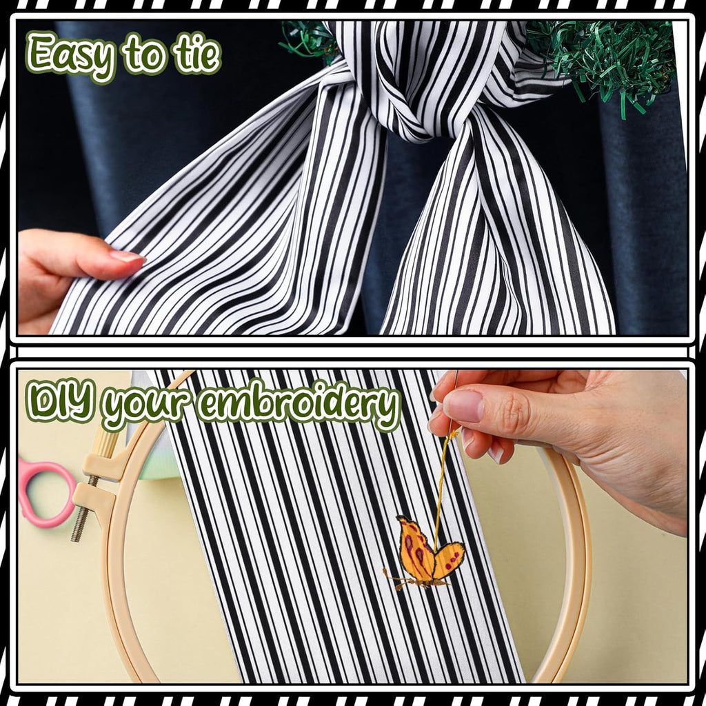 Skiennix Wreath Sash - Satin Blank Sashes for Embroidery | Indoor/Outdoor Home Decor (Black, White, Stripe)