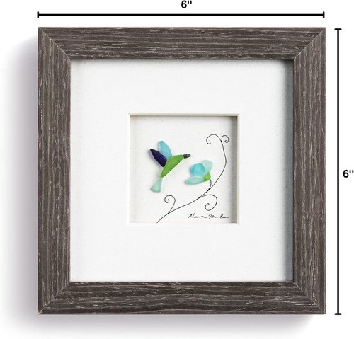DEMDACO Tiny Moments of Wonder Wall Art by Sharon Nowlan - Hummingbird & Flower Framed Wall Art Made with a Composite Pebbles Mix - Easel Back Frame - Triangle-Style Hanger - Wood Frame