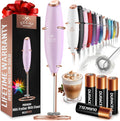 Zulay Kitchen Milk Frother Wand - Ultra Fast Electric Whisk for Coffee & Lattes - Lilac & Rose Gold