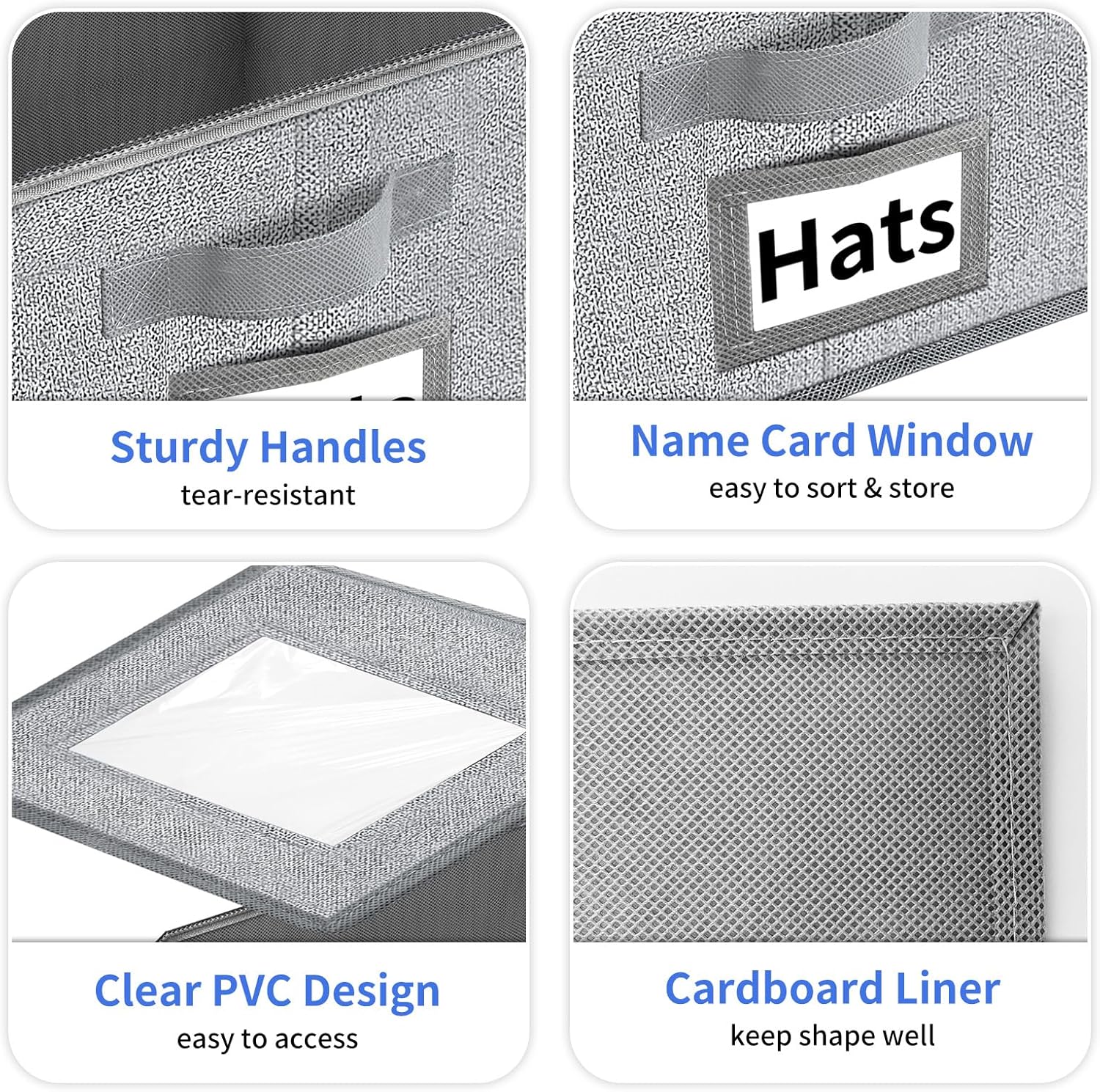 Aokeyee Hat Organizer - 2PCS Stackable Storage with Clear Window Lid | Space-Saving Grey Hat Box