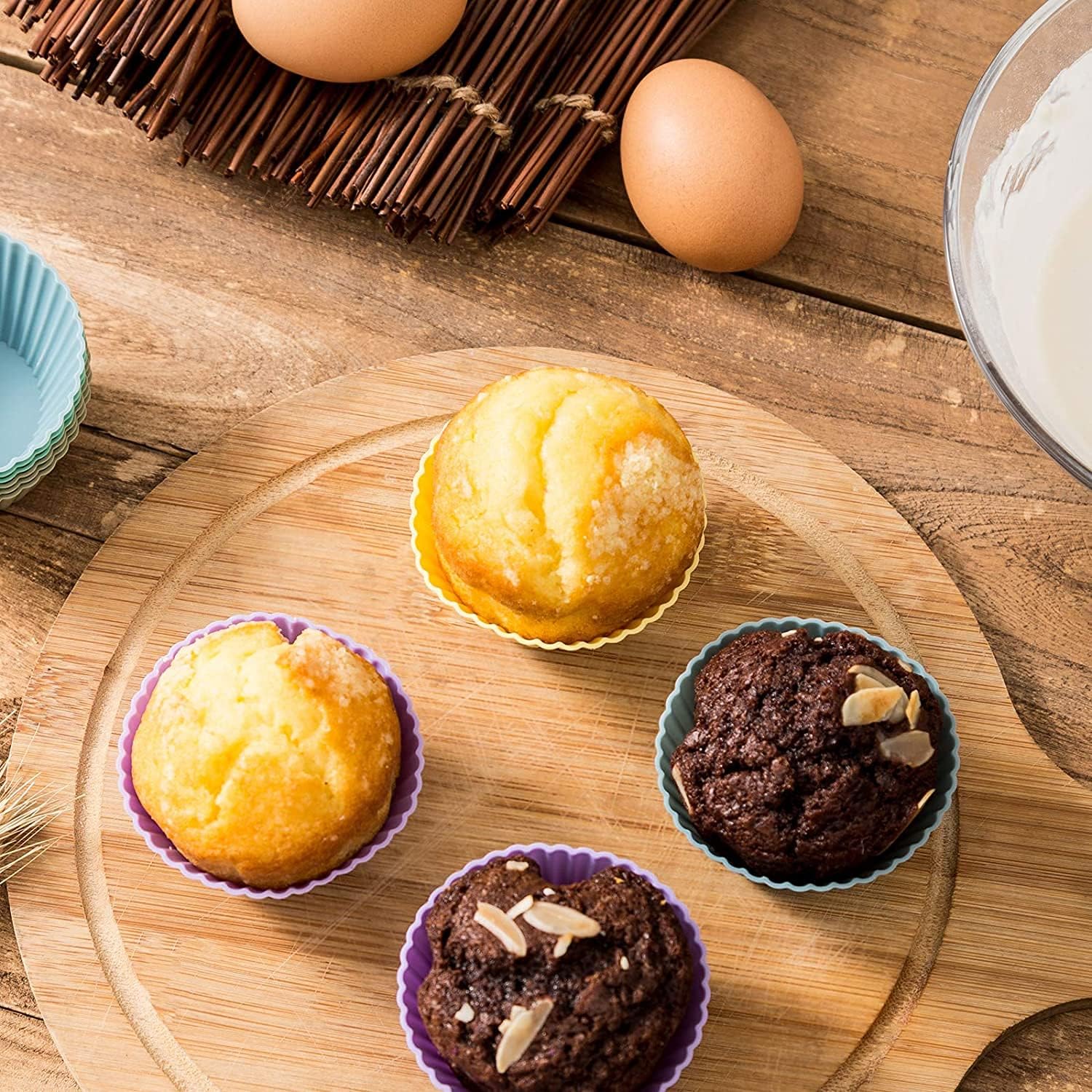 Skiennix Reusable Silicone Cupcake Liners - Non-Stick Baking Cups - Set of 12 Kitchen Accessories