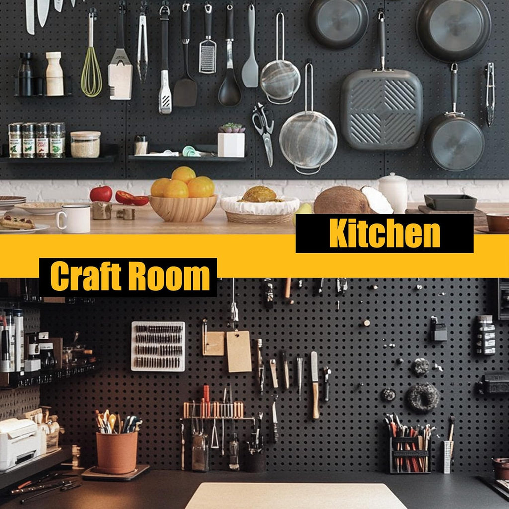 Spampur Peg Board - Heavy Duty Metal Panels with 50 Hooks | Black Wall Organizer for Home & Garage
