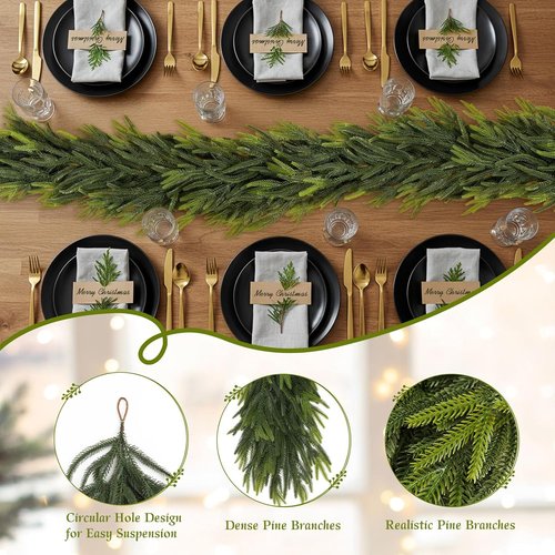 N&T NIETING 9FT Christmas Norfolk Pine Garland - Real Touch Faux Greenery for Indoor/Outdoor Decor