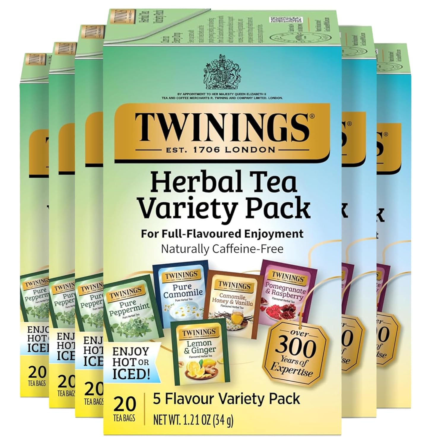 Twinings Herbal Tea Variety Pack - 20 Count (Pack of 6) | 5 Delicious Flavors, Caffeine-Free