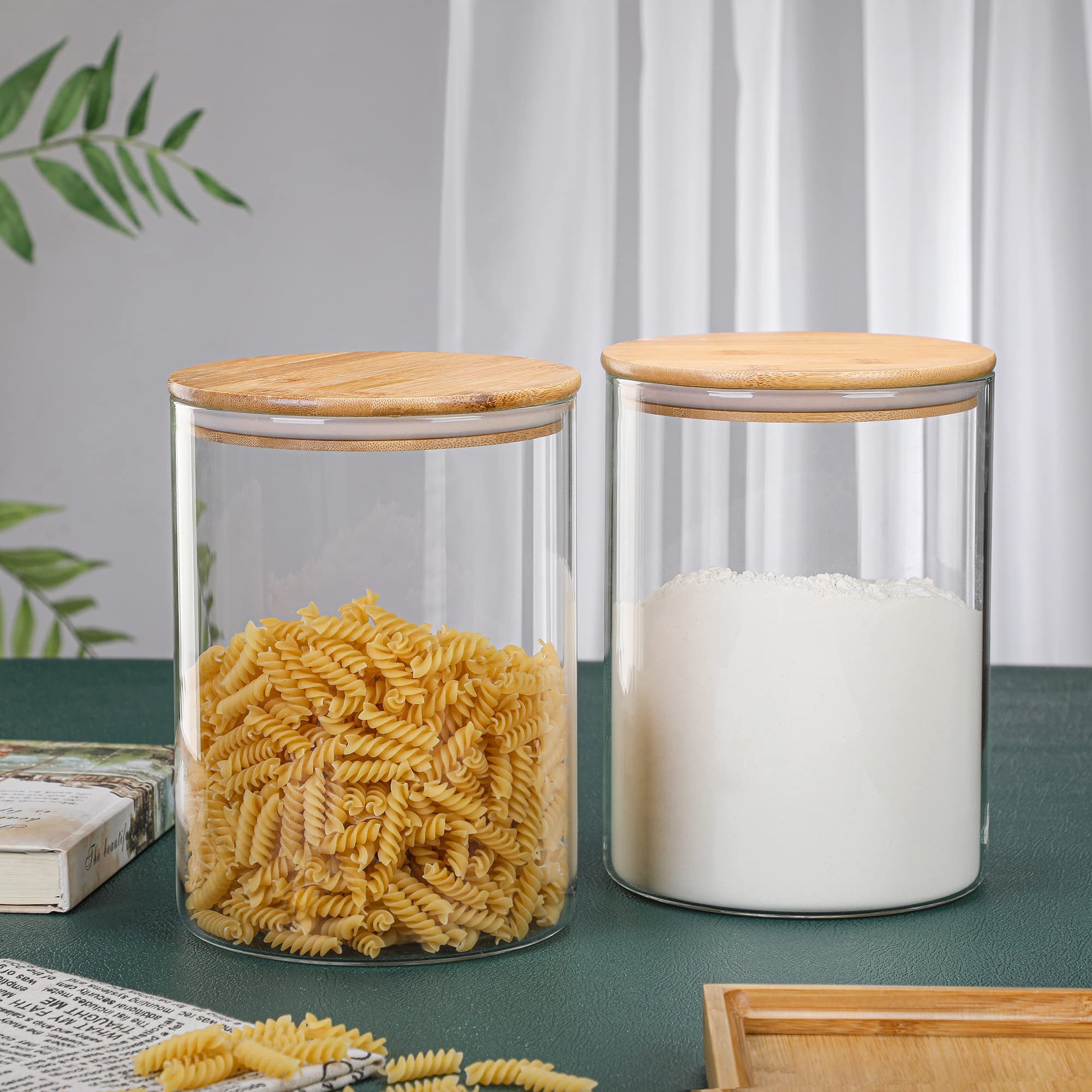 MOLADRI 3000 ML/100 FL OZ Clear Glass Storage Canister Holder with Airtight Bamboo Lid, Extra Large Container Jar for Flour Sugar Coffee Loose Tea Rice Cookie Cereal Pasta Spaghetti Protein Powder