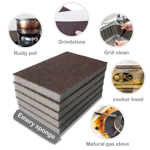 Krisler Carborundum Sponge Nano Emery Sponges Caspian Stone Pot Clean Brush Rust Eraser Grit Scouring Pads Pot Cleaning Pads with Carborundum Washing Kitchen Cleaner Tool 8pc