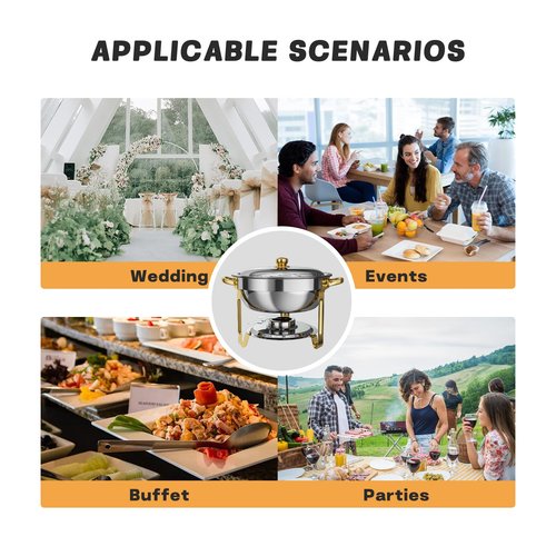 Chafing Dishes for Buffet 2 Pack, 5QT Round Chafing Dish Buffet Set [Elegant Gold and Silver Colors] Stainless Steel Buffet Food Warmers Sets for Catering Events Parties Dinners with Complete Set