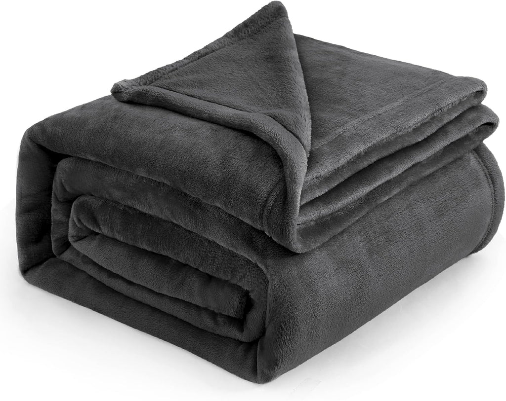 Bedsure GentleSoft Fleece Blanket - Soft, Lightweight, Plush Queen Size in Dark Grey | 90x90 Inches