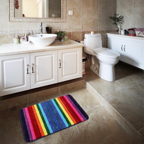 Edepreak Rainbow BathroomMat Colorful Striped Floor Bathroom Rugs Super Soft and Absorbent Microfiber Plush Bath Rugs with Non-Slip Backing for Bath Machine Washable 16"X24"