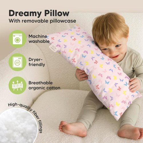 My Little Dreamy Toddler Pillow - Organic Cotton Travel Pillow with Soft, Breathable Pillowcase | 10x18 Inches for Ages 2-5