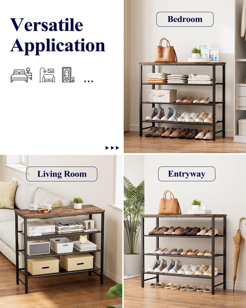 Kitsure Shoe Rack for Closet, Rustic Brown Shoe Organizer with Leveling Feet, Sturdy & Rust-Proof Shoe Storage for Entryway, Bedroom, Living Room, 29.5" x 11.4" x 24.8", Brown