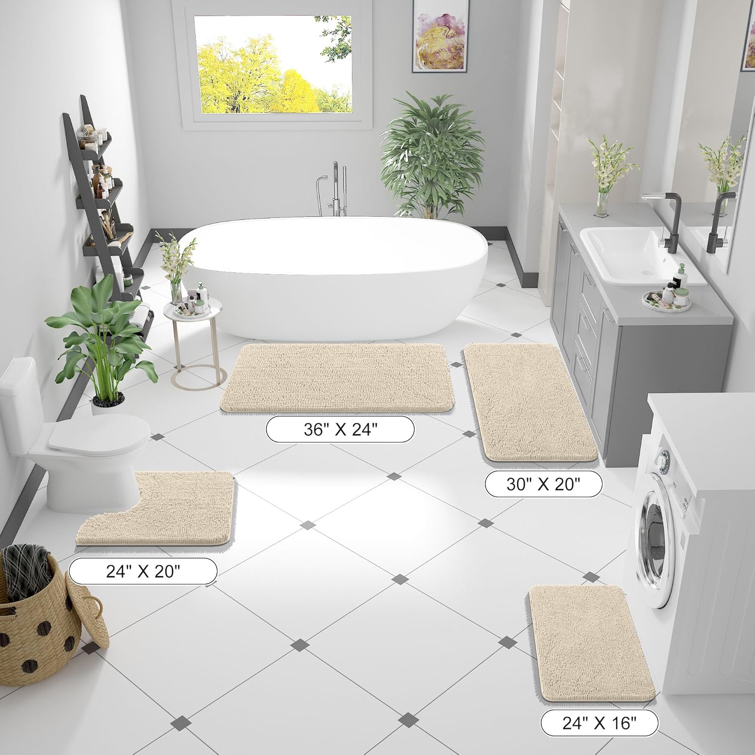 OLANLY Bath Rugs - Extra Soft Chenille with Rubber Backing | Quick Dry, Machine Washable, 30x20, Sand