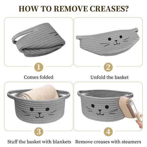 BYLSSNUK 9.8" x 4" Small Cat Toy Basket - Gift Baskets Empty for Baby Shower Baby Baskets for Nursery Cute Woven Rope Storage Basket for Home Decor, Cat Pet toy box, Grey Easter basket, 1Pack