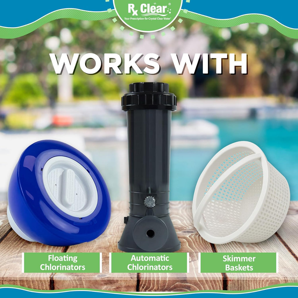 Rx Clear 3" Chlorine Tabs - 5 Pounds of Stabilized Tablets for Long-Lasting Pool Sanitization | Slow Dissolving & UV Protected
