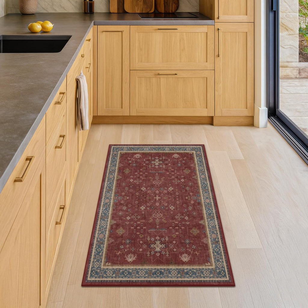 Regine Switzerland Burgundy Washable Rug - Non-Slip, Stain & Fade Resistant | 2x3 Entryway & Kitchen Decor