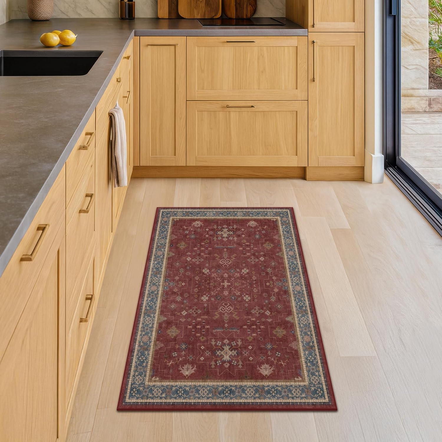 Regine Switzerland Burgundy Washable Rug - Non-Slip, Stain & Fade Resistant | 2x3 Entryway & Kitchen Decor