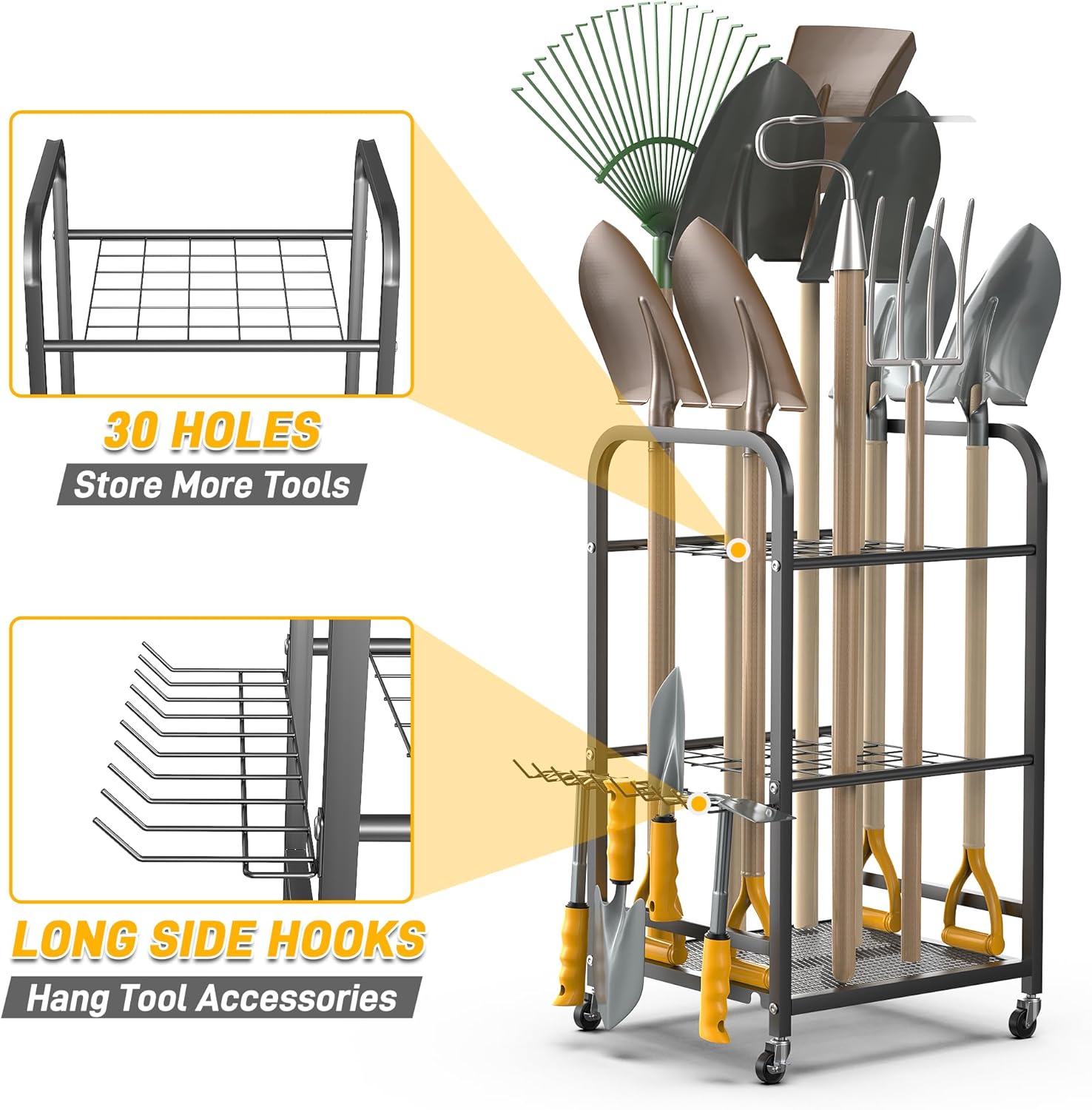 Ultrawall Garden Tool Organizer - Lockable Wheels for Easy Mobility | Indoor & Outdoor Storage Rack