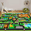 DINSUMRUG Kids Rugs for Playroom 59"×39.4" Dinosaur Car Play Mat Robot Dinosaur Park Road Educational Dino Road Rug for Toy Car Jurassic Themed Play Carpet for Kids, Toddlers, Nursery, Classroom