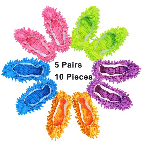 10 Pcs Shoes Cover Dust Duster, Washable Mop Slippers Shoes for Floor Cleaning, Reusable Microfiber Duster Mops for House, Office, Bathroom, Kitchen Cleaning (5Pairs)