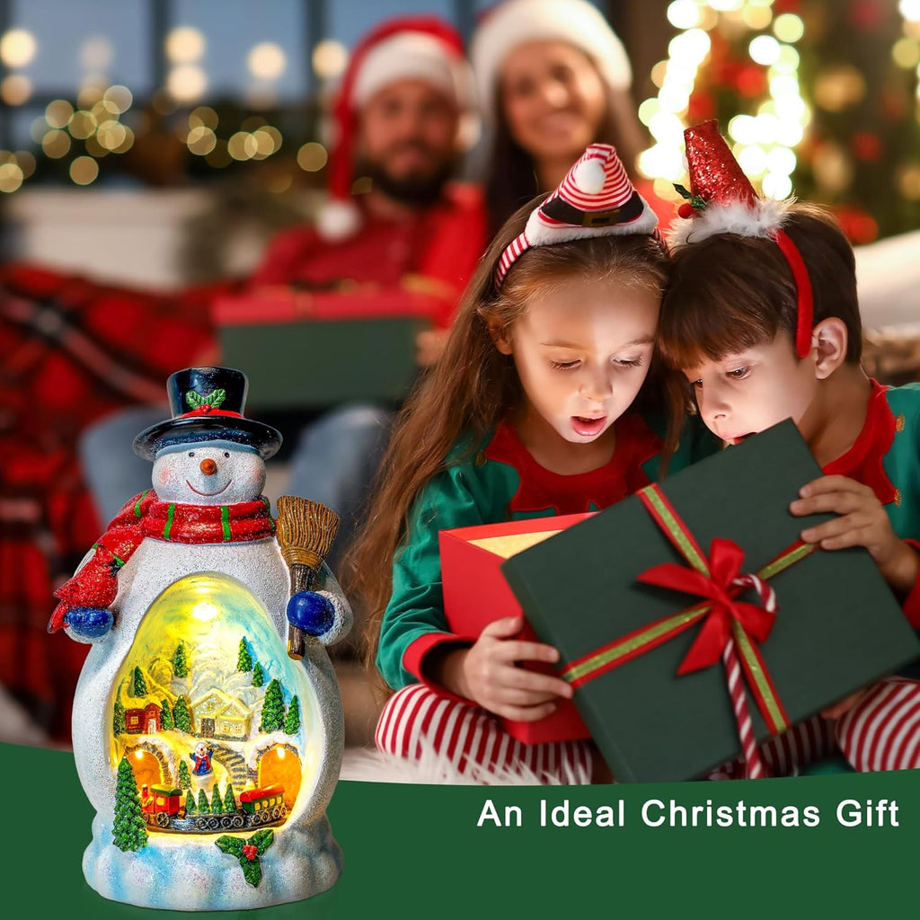 Snowman Figurine | Lighted Christmas Village with Animated Train - Battery/USB Powered Holiday Decor